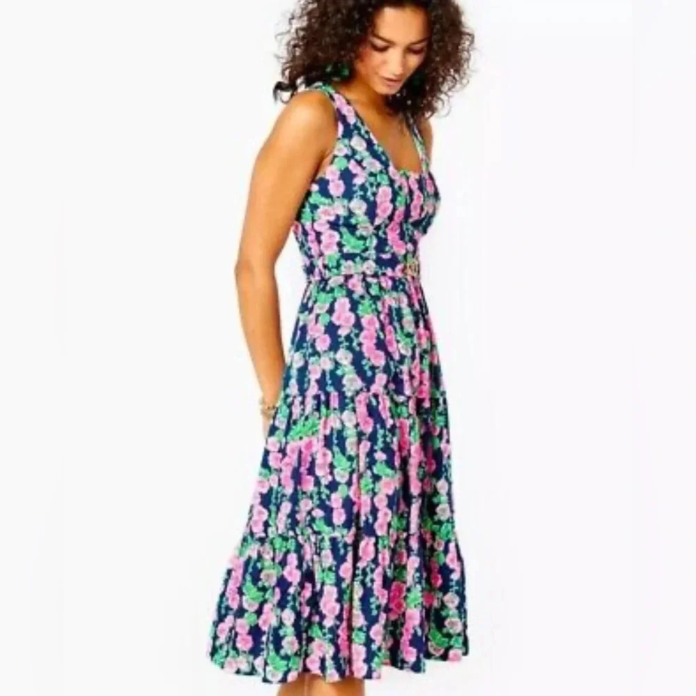 Lilly Pulitzer McKinnon Navy Pink and White Floral Dress Sz 6 NWOT